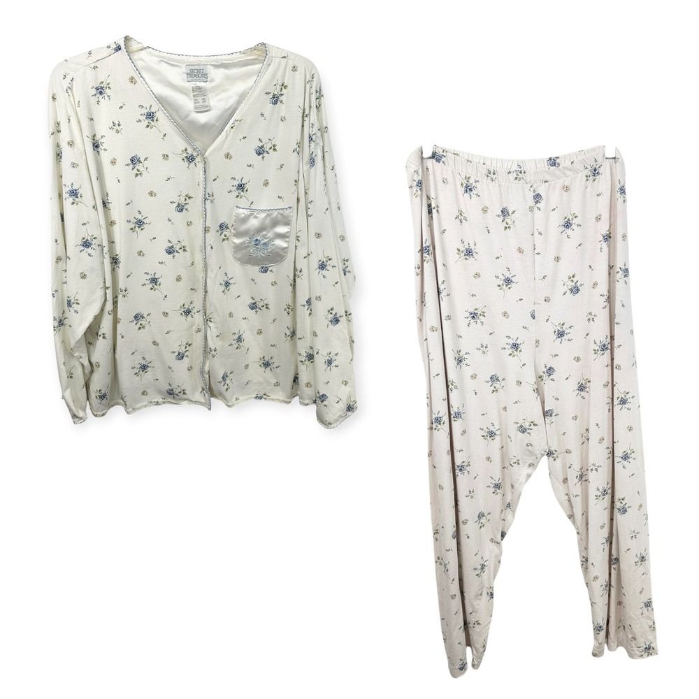 Secret Treasures Plus Size 3XL Pajama Set Blue Floral Top Pants Cottagecore 110